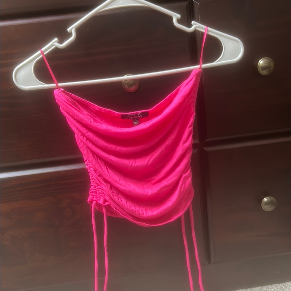 Ambiance Pink Ruched Tie Front Camisole